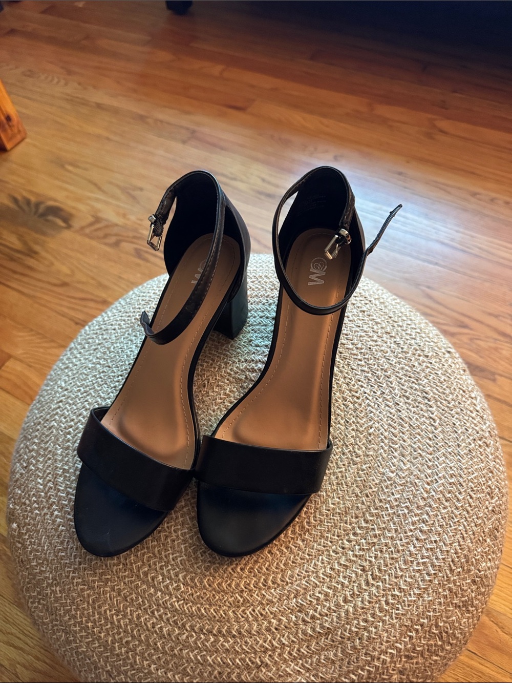 Black Ankle-Strap Block Heels with Cushioned Insole